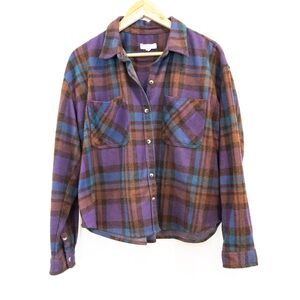 BeachLunchLounge Purple Blue Plaid Flannel Look Button Down Shirt XL Cabincore